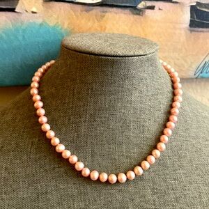 Vintage Hand Knotted Pink Cultured Pearls Necklace